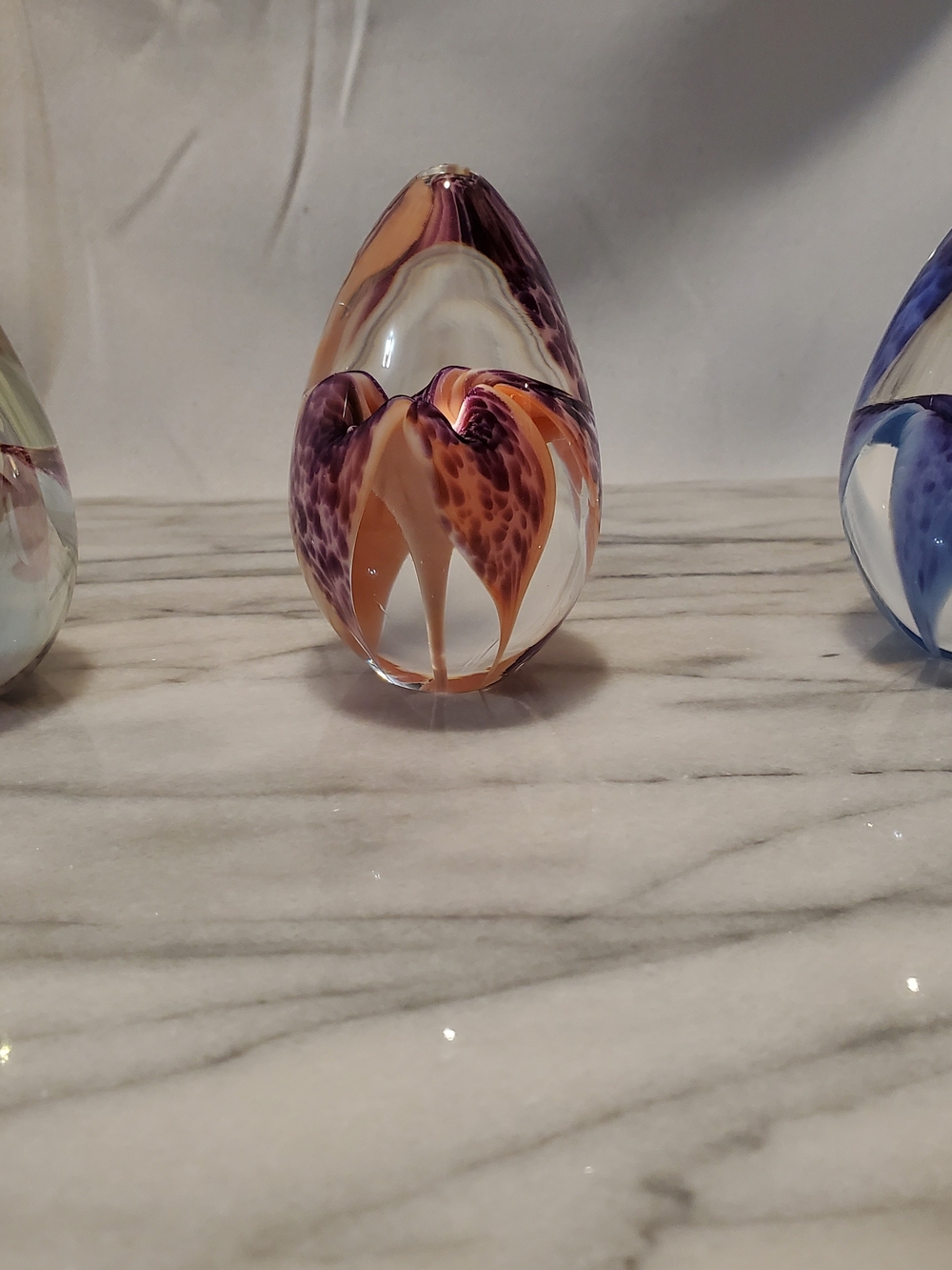 Lot of 3 Vintage Glass Eye Studio GES Art Glass Egg Paperweights Signed Dated 93